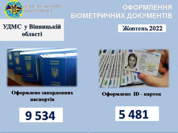 Інфографіка щодо кількості оформлених документів УДМС у Вінницькій області за жовтень 2022 року